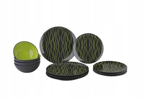 Gimex Melamine Servies Set Groen 12 Delig GreyLine Dekor