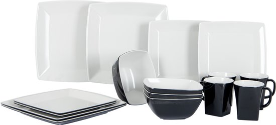 Gimex - Servies - Quadrato - Zwart/Wit - 16-Delig