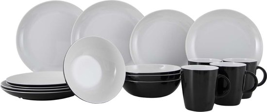Gimex - Solid Line - Servies - Zwart & Wit - 16-Delig van GIM