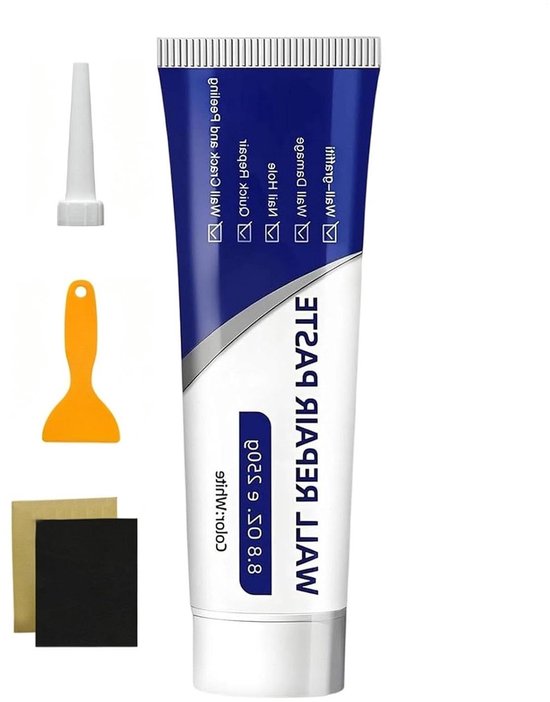 Gipsplaatreparatieset - Muurvuller Pasta - Muren Herstellen - Kant-en-klaar Inclusief Schraper - 200 G - Wit