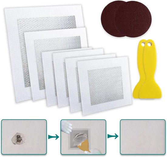 Gipsplaten Reparatie Kit - Muur Gat Herstel - Muur Schade Dichten - Aluminium Mesh Patch - Verschillende Maten - Wit van Merkloos