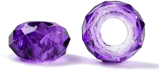 Glaskralen, 5 mm groot gat, facetgeslepen rondelle kraal, 14 x 8 mm, geen metalen kern, geschikt voor slangenketting, armband, ketting, sieraden maken, blauw violet