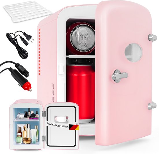 Glitzerlife - Mini Koelkast 4L - Draagbare koelkast 12V 230V - Stil 25dB - Thermo-elektrische koeling tot 18°C onder omgeving - ideaal voor auto, kamer, camping, camper, kantoor en reizen- Roze
