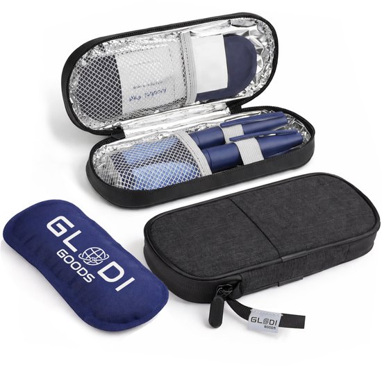 GLODI GOODS® Insuline koeltas incl. 1 icepack – diabetes tas medische etui – koeltasje voor op reis - waterafstotend 20 x 8 x 3cm van Merkloos