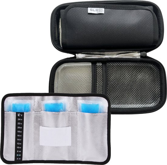 GLODI GOODS® Insuline koeltas incl. 3 icepacks en thermometer - diabetes tas medische etui - koeltasje voor op reis - hardcase 22 x 12 x 6cm van GLODI GOODS®