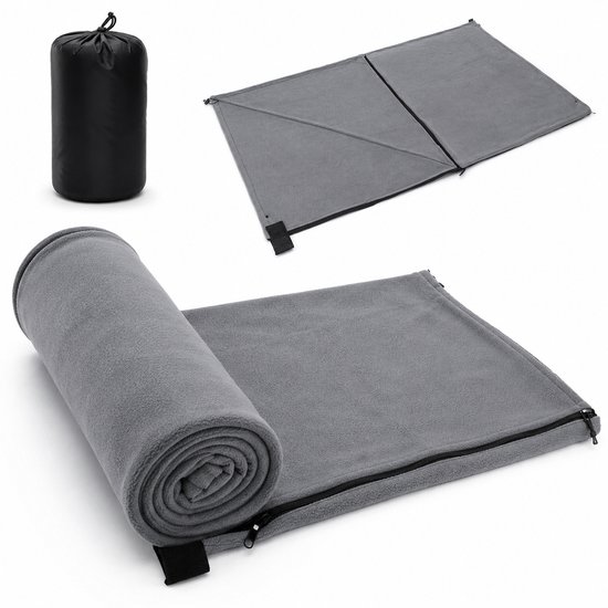 Gloovon® Fleece Lakenzak & Slaapzak Liner - Compact & Grijs - Ideale binnenslaapzak voor vakantie en vliegtuig - 180x82 cm - Inclusief tas