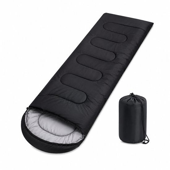 Gloovon® Slaapzak - Compacte Dekenslaapzak & Logeerslaapzak - Voor Kamperen, Reizen en Festivals - Ultralicht 0.7kg - Zwart