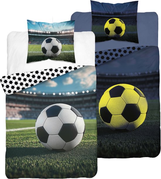 Glow in the dark dekbedovertrek Voetbal 140x200 Kussensloop 70x80 Katoen 2in1 van Merkloos