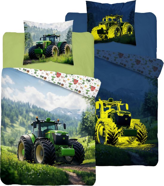 Glow in the dark Tractor dekbedovertrek Groene Trekker 140x200 Kussensloop 70x80 Traktor van Goodnight Light