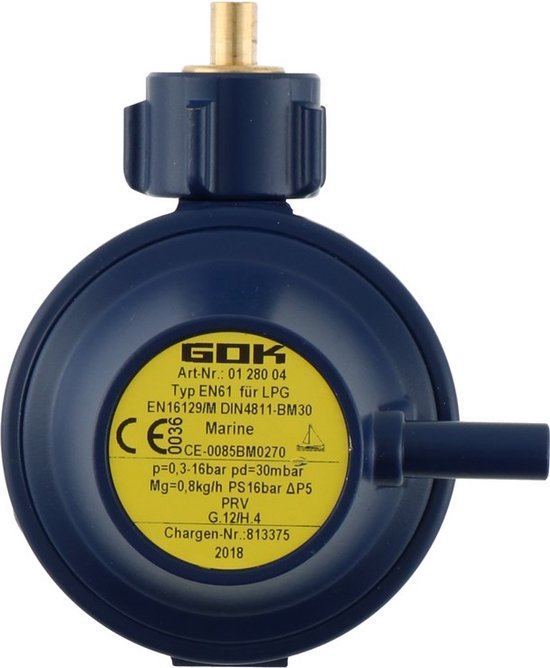 GOK boot gasdrukregelaar haaks 30mb DIN X 1/4 inch links van Merkloos