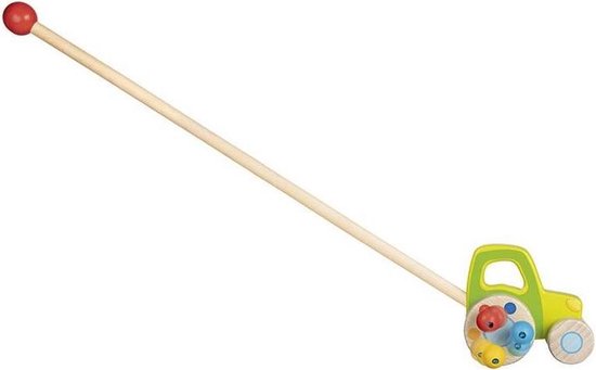 Goki Stokroller Tractor Jongens 10 Cm Hout Naturel/groen/geel van Goki