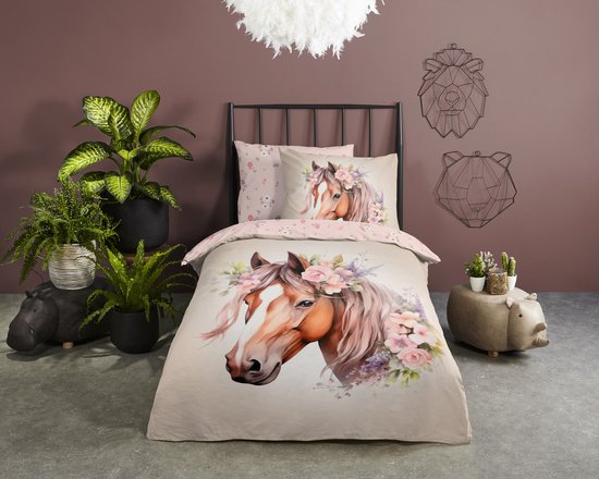 Good Morning Avera Kinderdekbedovertrek "paard" - Zand - (140x200/220 cm) - Katoen van Good Morning