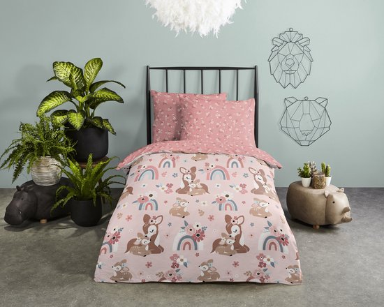 Good Morning dekbedovertrek bambi hert - Peuter 120x150 cm - Roze - 100% Katoen renforce