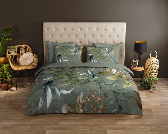 Good Morning dekbedovertrek bladeren - 1 persoons 140x200/220 cm - Olijfgroen - 100% Katoen renforce van Merkloos