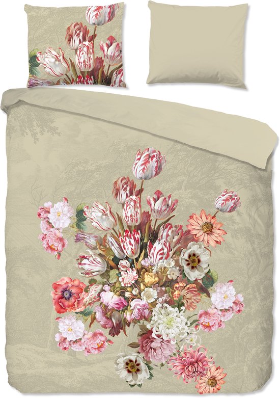 Good Morning dekbedovertrek bloemen - 2 persoons 200x200/220 cm - Zand - 100% Katoen renforc�