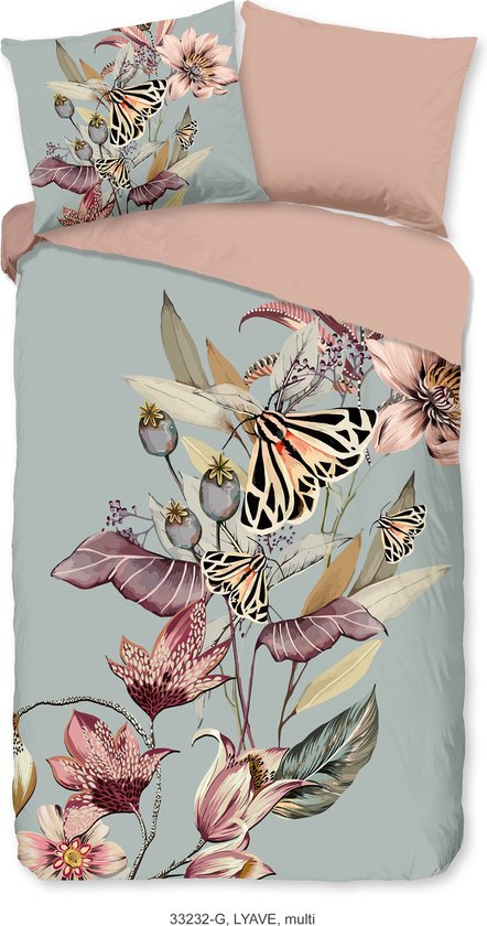 Good Morning dekbedovertrek bloemen en vlinders - 1 persoons 140x200/220 cm - Multi - 100% Katoen renforce van Merkloos
