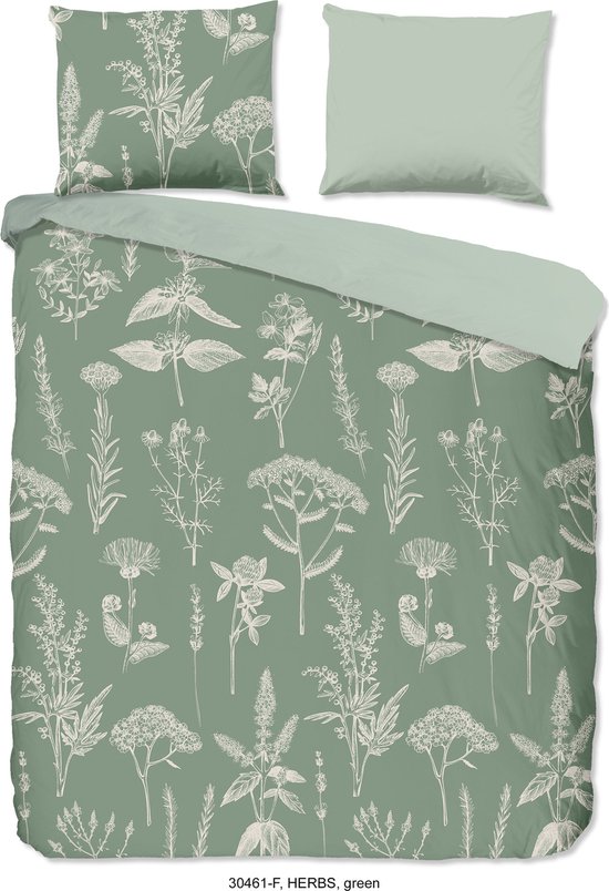 Good Morning Dekbedovertrek "bloemen" - Groen - (140x200/220 cm) - Katoen Flanel van Good Morning