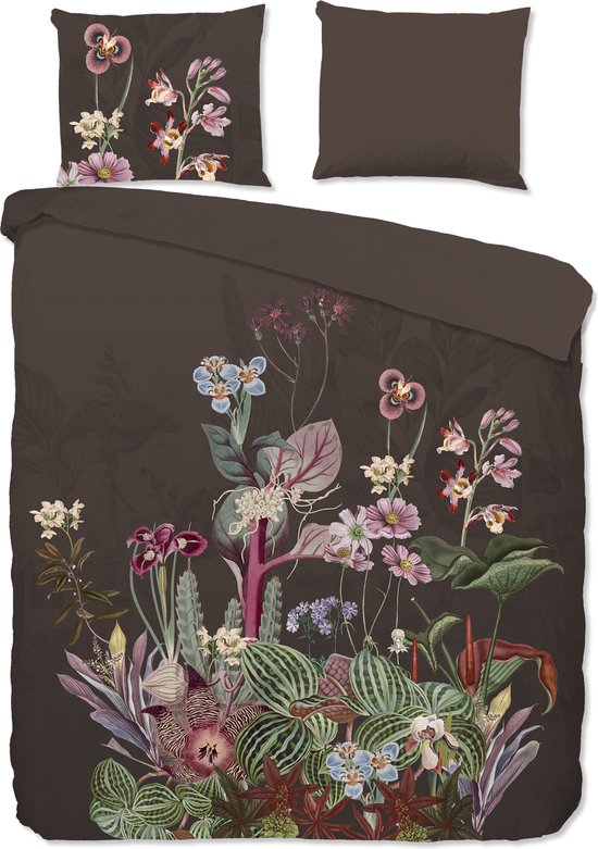 Good Morning dekbedovertrek bloemen - Lits jumeaux 240x200/220 cm - Bruin - 100% Katoen renforce