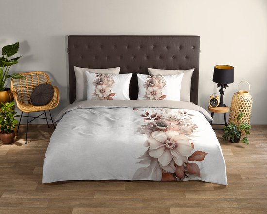 Good Morning dekbedovertrek bloemen/ rustig - 1 persoons 140x200/220 cm - Ecru - 100% Katoen renforce van Merkloos