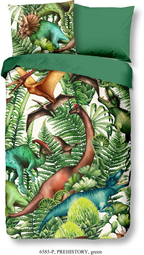 Good Morning dekbedovertrek dinosaurussen - 1 persoons 140x200/220 cm - Groen - 100% Katoen renforc�