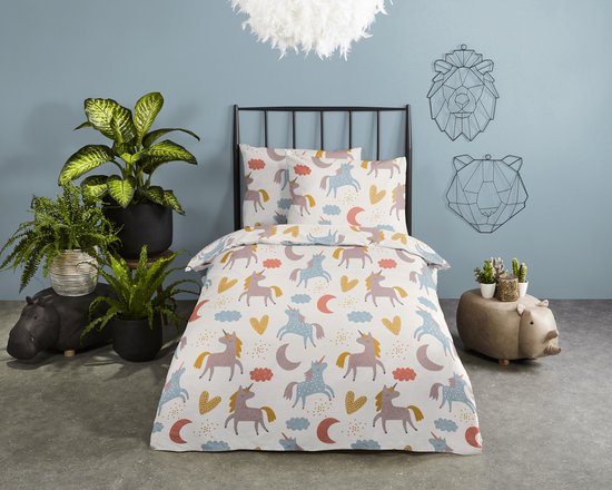 Good Morning dekbedovertrek eenhoorn en regenboog - Ledikant/ baby 100x135 cm - Multi - 100% Katoen renforce van Merkloos
