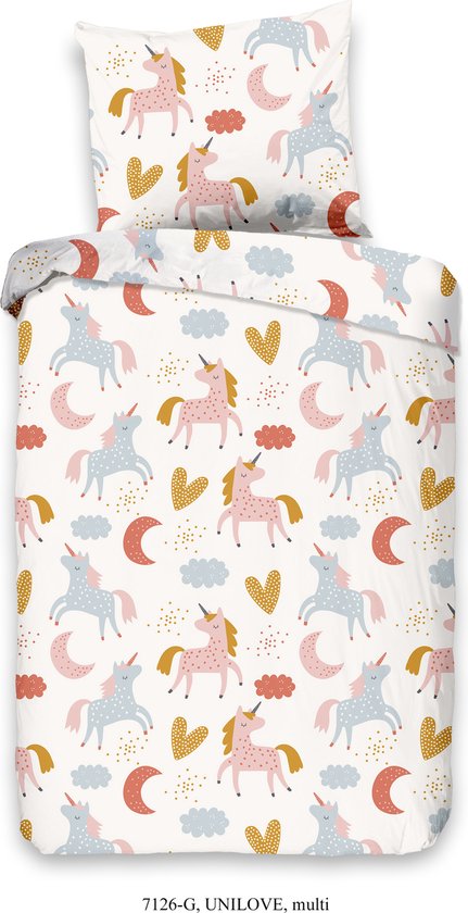 Good Morning dekbedovertrek eenhoorn en regenboog - Peuter 120x150 cm - Multi - 100% Katoen renforc�