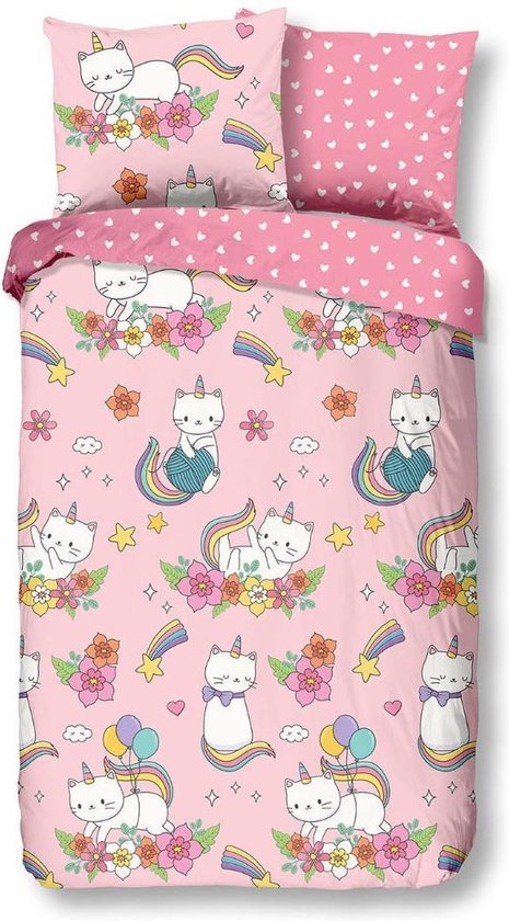 Good Morning Dekbedovertrek - Rose Flanel - Unicorn - B 140 x L 200 cm van Good Morning