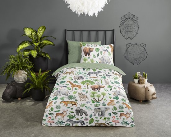 Good Morning Kinderdekbedovertrek "Afrikaanse dieren / big five" - Multi - (140x200/220 cm) - Katoen van Good Morning