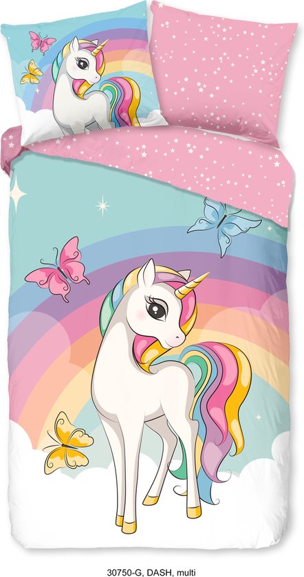 Good Morning Kinderdekbedovertrek "eenhoorn en regenboog" - Multi - (140x200/220 cm) - Katoen van Good Morning