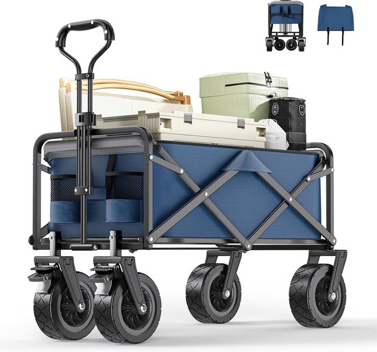 Goodivery ® Opvouwbare Handkar 100L met Verstelbare Handgreep en 110 kg Draagvermogen voor Alle Terreinen van Goodivery