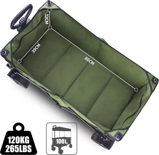 Goodivery ® Opvouwbare Handkar met Brede Banden en Dak voor Tuin en Camping van Goodivery