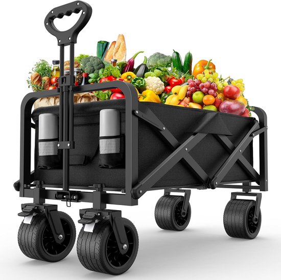 Goodivery ® Opvouwbare Handkar met Remmen en Verstelbare Handgreep voor Camping en Strand van Goodivery