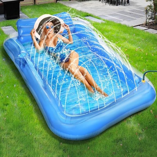 Goodivery - Tanning Bed - Lucht Matras Zwembad - Water Opblaasbaar Zwem Matras - Zonnebank Zwembad Lucht Matras met Ingebouwde Sproeier - Groot Zwem Eiland voor Zwembad Zomer Strand - Blauw van Goodivery