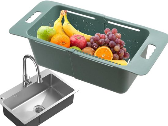Gootsteen Vergiet - Afgietmand Keuken - Groente Wassen - Verstelbare Lengte - 40-52 cm - Groen