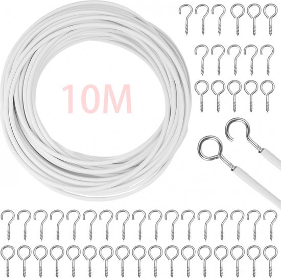 Gordijn spiraal draad - Spanveer - 10M - Spiraaldraad set - met bevestigers/accessoires - Gordijnkabel