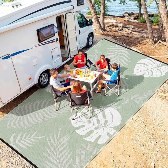 GOTGELIF Buitentapijt 270x370 cm – Outdoor Rug, Water- & Slijtvast, Omkeerbaar, Plastic Stro, Voor Patio, Tuin, Camping & Camper – Groen Bladeren Patroon