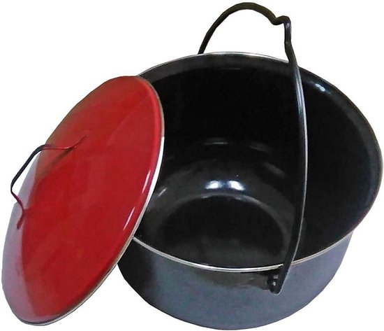 Goulash Pan - Stoofpan Ketel - Buiten Koken - Geëmailleerd - 14 Liter - Zwart Rood