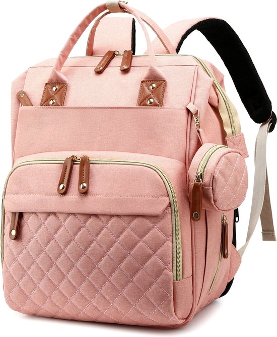 Gran Vida® - Luiertas Rugzak - Uitvouwbaar tot Verschoonmat - Waterdicht - Grote Capaciteit - Ergonomisch Comfort - Roze van Gran Vida