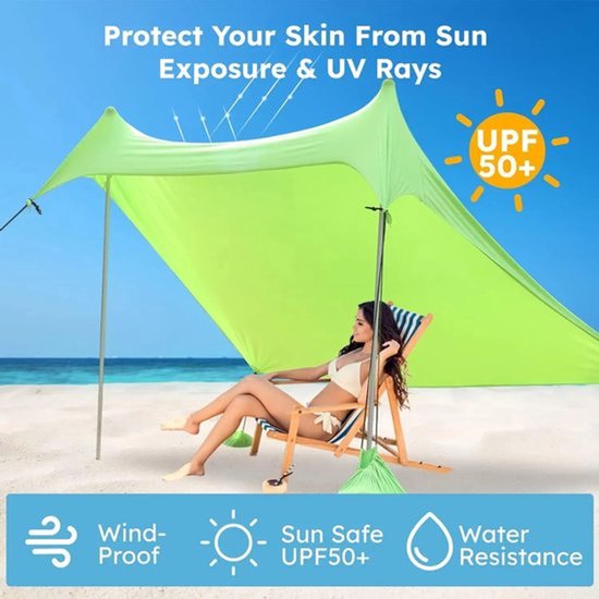 Gran VidaÂ® - Strandtent met Zandankers - 3-4 Personen - Inclusief Draagtas - Hoogwaardige Materialen - Blauw van Merkloos