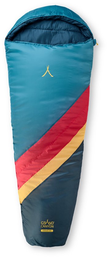 GRAND CANYON Schlafsack KANSAS 190 Mumien-Schlafsack – Warmer 3-Jahreszeiten-Schlafsack mit Kapuze und Rundum-Reißverschluss für Camping und Trekking