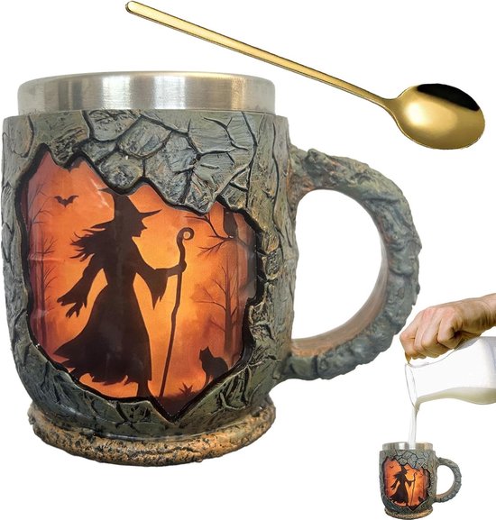 Grappige Mok - Heksenmok Vuurpatroon - Koffie Thee Drinken - 3D Textuur Handvat - 386ml Inhoud - Enkele Attribuut