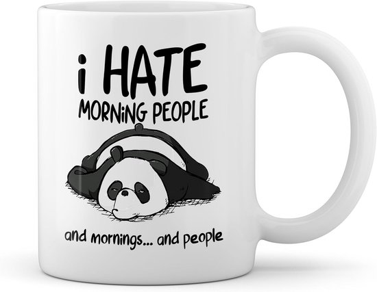 Grappige Witte Mok - 'I Hate Morning People' Panda Design - Cadeau voor Koffieliefhebbers