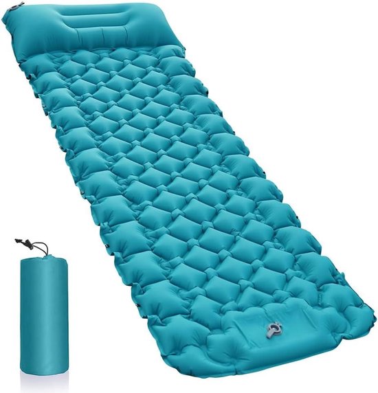 Green Glow - Zelfopblazende slaapmat voor buitenwandelen, draagbaar en waterdicht, lichtgewicht, enkelrol, met voetpomp, blauw, 9 cm van Green Glow
