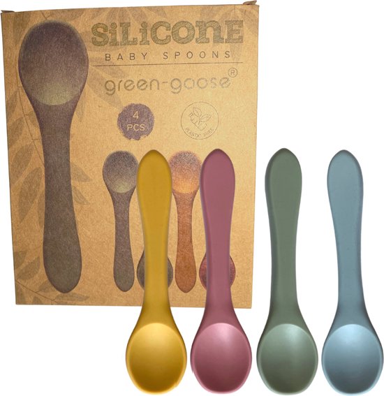 green-goose® Baby Lepel Set | 4 Stuks Babylepel | Flexibel Duurzaaam Siliconen | BPA vrij van green-goose®