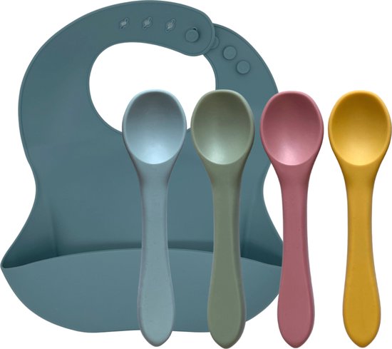 green-goose® Babylepels (4 Stuks) met Slabbetje - Petrol - Duurzaam Siliconen - Verstelbaar Slabbetje - BPA Vrij van green-goose®