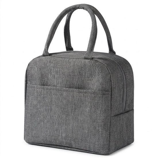 Grijze koeltas dames en heren draagbare handtas lunch tas geïsoleerde opberg tas met dubbele handgreep berenpatroon geschikt voor werk woon werkverkeer en vrije tijd compacte tote bag stijl