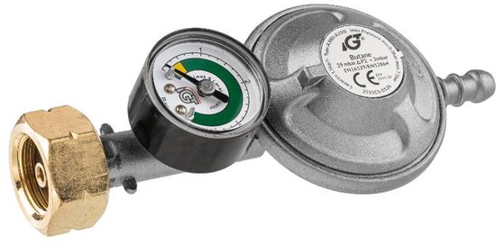 Grillmeister - Gasdrukregelaar met manometer - gasfles aansluiting - EN 16436-2 voor butaan en propaan - 7,5 Bar van Merkloos