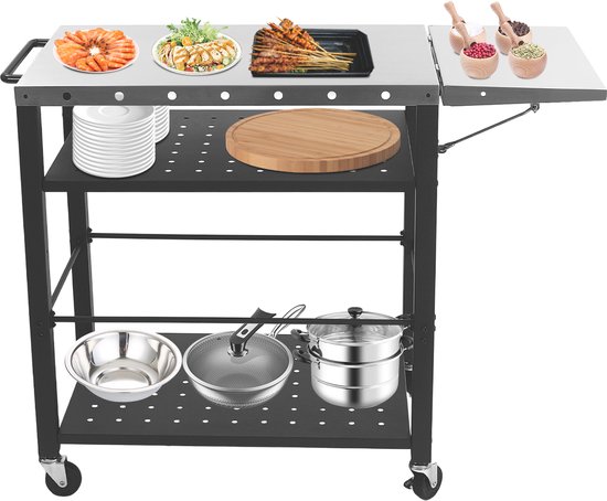 Grillwagen Met Tafel Grilltafel Buiten Serveerwagen 31.5*19.7*32.7 Inch Pizza Oven Tafelstandaard BBQ Voor Tuin Terras van Merkloos