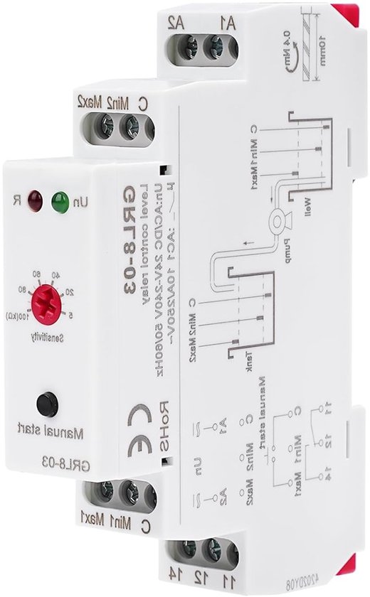 GRL8-03 Vloeistofniveau Controller, Waterniveau Sensor, 10A AC/DC 24V-240V, Vloeistofniveau Relay, Waterniveau Regeling en Timer voor Watertorens en Pompen
