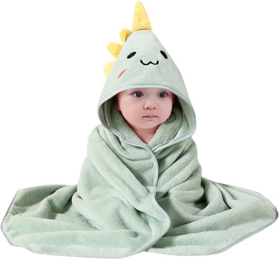 Groene Dinosaurus - Badcape - Baby Handdoek - Zachte Poncho - Badhanddoek - Met Capuchon - Badponcho - Dieren - Baby fleecedeken - Baby en Peuters - 0-3 jaar - Babydeken - Babycape - Wikkeldeken - Kraamcadeau - Handdoek - Kleuter - Multifunctionele van Groën